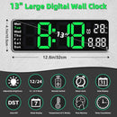 Digital Clock - Wall Clock - LED Display - 13-inch LED Digital Clock - Remote Control - Modern Design - Adjustable Brightness - Time, Date, Temperature - Living Room, Kitchen, Office, Gym