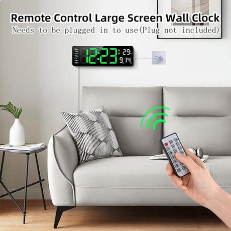 Digital Clock - Wall Clock - LED Display - 13-inch LED Digital Clock - Remote Control - Modern Design - Adjustable Brightness - Time, Date, Temperature - Living Room, Kitchen, Office, Gym