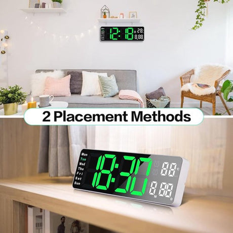 Digital Clock - Wall Clock - LED Display - 13-inch LED Digital Clock - Remote Control - Modern Design - Adjustable Brightness - Time, Date, Temperature - Living Room, Kitchen, Office, Gym