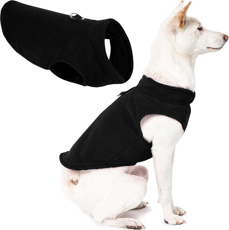 Dog coat - Fleece dog vest - Winter dog coat - Warm dog coat - Fleece dog sweater - Ring leash - Perfect for small dogs - Medium-sized dogs - Black - Size M