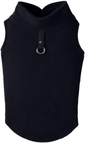Dog Coat - Fleece Vest - Dog Sweater - Warm Winter Coat - Pull-On Fleece Coat - Leash with Ring - Perfect for Small and Medium Dogs - Black - Size XL