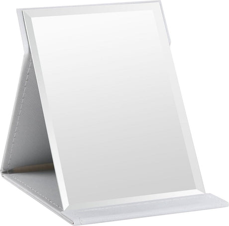 Folding tabletop mirror with PU leather cover – 125 x 17 cm – Portable travel mirror with stand – Makeup mirror for office and camping