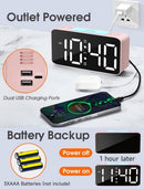 Digital Night Light - Klok Extra Powerful - 7 Colors - Ideal for Heavy Sleepers - Adjustable Volume and USB Charging - Place on the Bedside Table - Pink