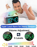 Digital Night Light - Klok Extra Powerful - 7 Colors - Ideal for Heavy Sleepers - Adjustable Volume and USB Charging - Place on the Bedside Table - Pink