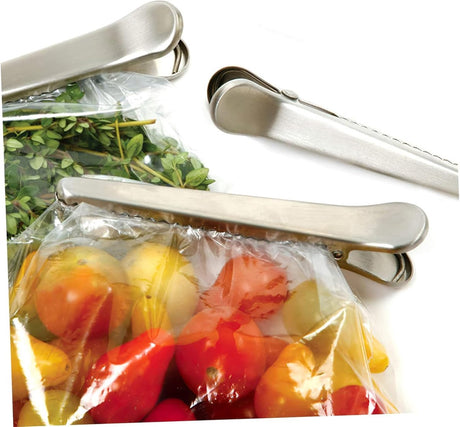 Set of 12 stainless steel bag closure clips - Reusable closure clips for bags, food, coffee, bread - Freshness clip for packaging - Bag closure - Closure clip - Food bag - Airtight closure clip
