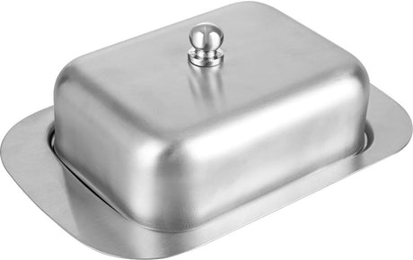 Stainless steel butter dish with lid for 250g of butter – Dessert bowl and cheese bread box for restaurant and home use – 186 x 12 x 65 cm