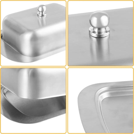 Stainless steel butter dish with lid for 250g of butter – Dessert bowl and cheese bread box for restaurant and home use – 186 x 12 x 65 cm
