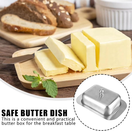 Stainless steel butter dish with lid for 250g of butter – Dessert bowl and cheese bread box for restaurant and home use – 186 x 12 x 65 cm
