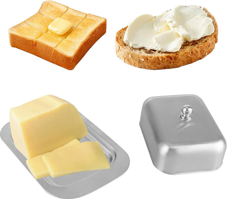 Stainless steel butter dish with lid for 250g of butter – Dessert bowl and cheese bread box for restaurant and home use – 186 x 12 x 65 cm
