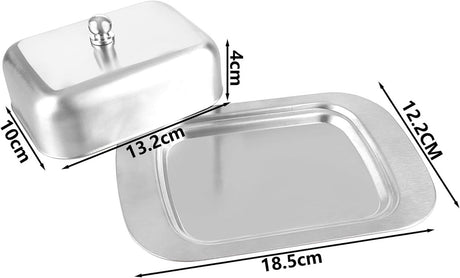 Stainless steel butter dish with lid for 250g of butter – Dessert bowl and cheese bread box for restaurant and home use – 186 x 12 x 65 cm