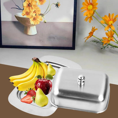 Stainless steel butter dish with lid for 250g of butter – Dessert bowl and cheese bread box for restaurant and home use – 186 x 12 x 65 cm