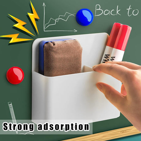 Pen holder - Magnetic pen holder - Marker holder - Marker holder for school - Whiteboard - Magnetic - Marker storage - Pencil organizer for pencil case - Set of 2 - White