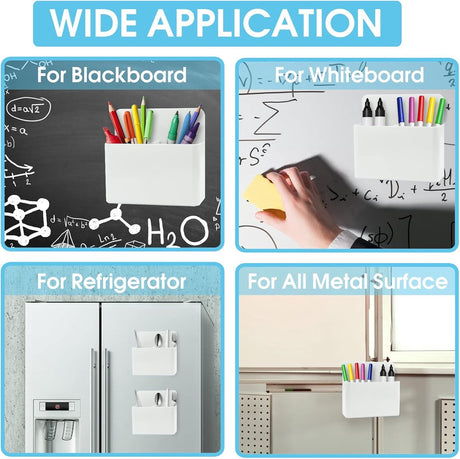 Pen holder - Magnetic pen holder - Marker holder - Marker holder for school - Whiteboard - Magnetic - Marker storage - Pencil organizer for pencil case - Set of 2 - White