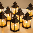 Decorative black lanterns for outdoor tables - Set of 2 mini LED metal lanterns for Halloween, weddings, Ramadan, gardens, Christmas, balconies, indoor and outdoor parties