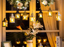 Decorative black lanterns for outdoor tables - Set of 2 mini LED metal lanterns for Halloween, weddings, Ramadan, gardens, Christmas, balconies, indoor and outdoor parties