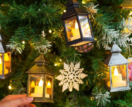 Decorative black lanterns for outdoor tables - Set of 2 mini LED metal lanterns for Halloween, weddings, Ramadan, gardens, Christmas, balconies, indoor and outdoor parties