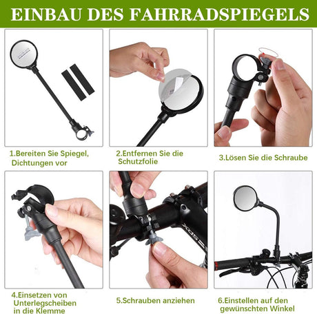 2-Piece Convex Bicycle Mirrors - Universal HD Handlebar Mirrors with 360-Degree Rotation and Wider Field of View for Bicycles and Electric Bikes