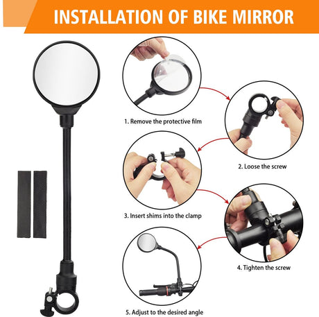 2-Piece Convex Bicycle Mirrors - Universal HD Handlebar Mirrors with 360-Degree Rotation and Wider Field of View for Bicycles and Electric Bikes