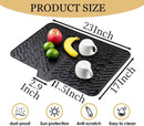 Silicone dish draining mat with integrated rim, heat-resistant, eco-friendly, waterproof, and non-slip. Ideal for dishes, bars, washing up, or any other use. Dimensions: 58 x 43 cm. Color: Black.