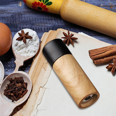 Salt and Pepper Mill — Wooden Pepper Mill — Premium Salt and Spice Mill — Wooden Salt Mill with Adjustable Ceramic Core — Manual, Refillable Salt and Pepper Mill for Spices/Sea Salt/Chili/Pepper (Black)