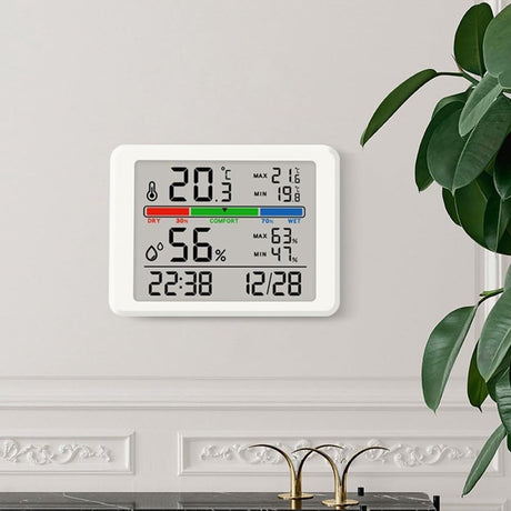 Wekker - Digital Hygrometer - Room Thermometer - Temperature and Humidity Meter - Baby's Room - Children's Room - Office - Kitchen - Wall Mounted in Garage - Desk Alarm Clock - Christmas Gift - Black