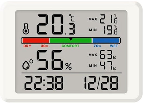 Wekker - Weather Station - Digital Hygrometer - Room Thermometer - Temperature and Humidity Meter - Baby's Room - Children's Room - Office - Kitchen - Wall Mounted in Garage - Desk Alarm Clock - Christmas Gift - White