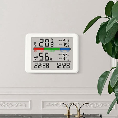 Wekker - Weather Station - Digital Hygrometer - Room Thermometer - Temperature and Humidity Meter - Baby's Room - Children's Room - Office - Kitchen - Wall Mounted in Garage - Desk Alarm Clock - Christmas Gift - White
