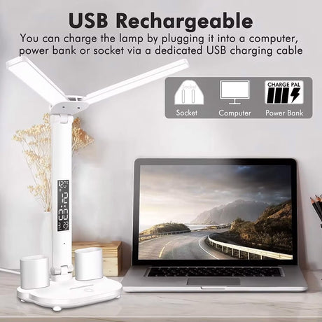 LED Desk Lamp - Table Lamp - Daylight Lamp - Dimmable - USB Rechargeable Touch Desk Lamp - Reading Lamp with Eye Protection in 3 Colors - 3-in-1 LCD Screen