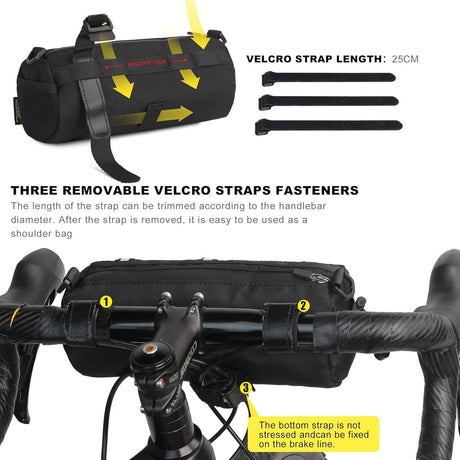 Bicycle handlebar bag - mountain bike bag for road bikes - black commuter shoulder bag