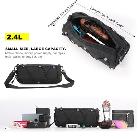 Bicycle handlebar bag - mountain bike bag for road bikes - black commuter shoulder bag