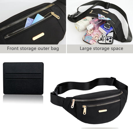 Fanny pack - Travel wallet - Money belt - Fanny pack - Men's and women's fanny pack - Travel - Outdoors - Walking - Sports - Phone bag - Black - Fashion Favorite
