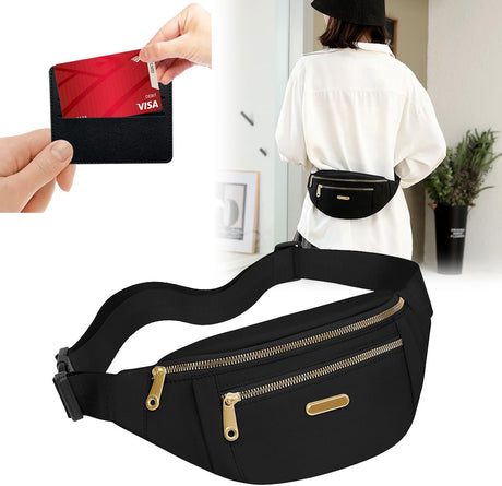 Fanny pack - Travel wallet - Money belt - Fanny pack - Men's and women's fanny pack - Travel - Outdoors - Walking - Sports - Phone bag - Black - Fashion Favorite