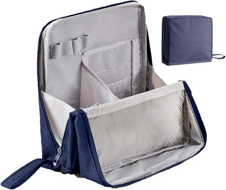 Men's toiletry bag - Women's toiletry bag - Portable toiletry bag with stand - Large fabric toiletry bag with stand - Cosmetic storage bag - Toiletry bag with waterproof handle - Blauw