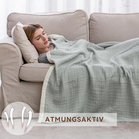 Blanket - Cozy blanket - Soft blanket - Soft and cuddly muslin bedspread - Cotton blanket - Living room blanket - Suitable for all seasons - As a sofa cover - Bedroom - 150x200cm