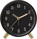 Classic analog Wekker alarm clock, no ticking, with snooze function, ultra-quiet, with night light, battery operated, elegant round metal alarm clock (black)
