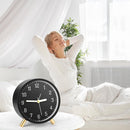 Classic analog Wekker alarm clock, no ticking, with snooze function, ultra-quiet, with night light, battery operated, elegant round metal alarm clock (black)
