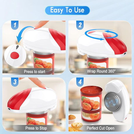 Automatic electric can opener with touch control for all can sizes (red)