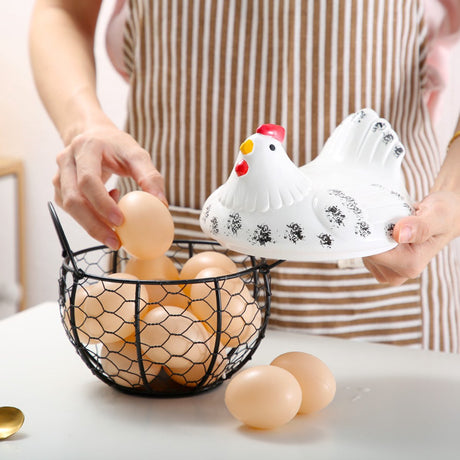 Egg basket, egg holder, egg storage, metal fruit bowl, chicken pattern, ceramic egg storage basket, iron basket for 15 eggs, egg holder, storage case, container