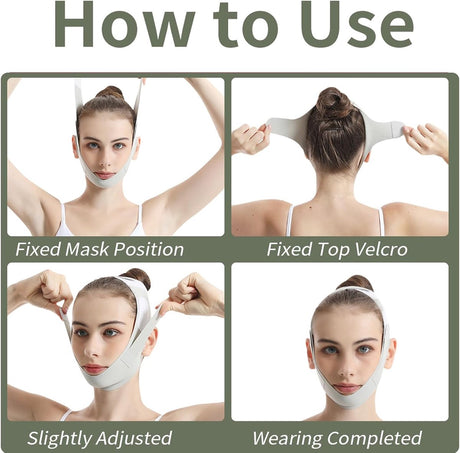 Reusable face sleep mask - V-shaped chin strap - Firming and tightening band for double kin - Sleep mask - Light green