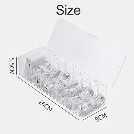 Cable storage box - Cable organizer with 10 cable ties - Cable storage box - Clear plastic storage box for office, workbench, living room, bedroom (large size with lid)