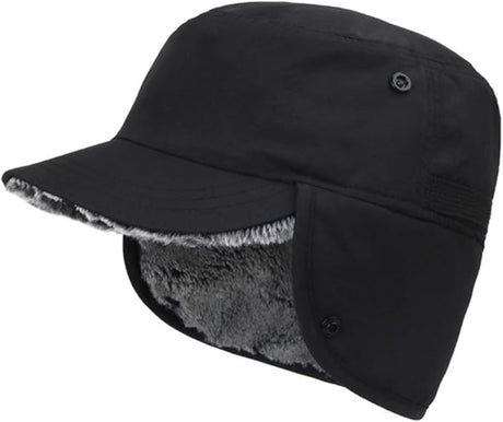 Beanie - Men's Beanie - Men's Winter Beanie - Warm Hats - With Ear Flaps - Ideal for Cold Weather - Faux Fur Lining - Unisex - Warmth - Winter - Sport - Outdoors - Gift Idea - Black