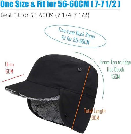 Beanie - Men's Beanie - Men's Winter Beanie - Warm Hats - With Ear Flaps - Ideal for Cold Weather - Faux Fur Lining - Unisex - Warmth - Winter - Sport - Outdoors - Gift Idea - Black