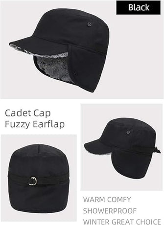 Beanie - Men's Beanie - Men's Winter Beanie - Warm Hats - With Ear Flaps - Ideal for Cold Weather - Faux Fur Lining - Unisex - Warmth - Winter - Sport - Outdoors - Gift Idea - Black