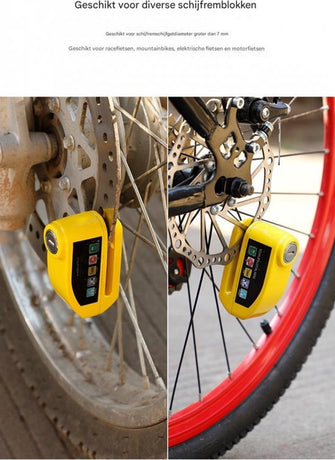 Bicycle disc brake lock - Disc brake alarm - With reminder cable - 7 mm - Motorcycle lock - Scooter lock - Disc brake lock - Silver