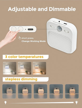 Night light - Night light plug - Children's night light - Night light with motion detector - With 3 detection modes - Rechargeable - 3 light colors - With adjustable brightness - For stairs - Hallway - Children's room - Bedroom