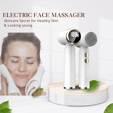Facial Cleansing Brush - Sonic Roller - Spin - Electric Facial Cleanser - Facial Care - Keratin - Electric - Portable - Waterproof - 6 Interchangeable Brush Heads - Suitable for Women's and Men's Skin - 6 in 1 - White