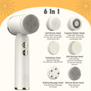 Facial Cleansing Brush - Sonic Roller - Spin - Electric Facial Cleanser - Facial Care - Keratin - Electric - Portable - Waterproof - 6 Interchangeable Brush Heads - Suitable for Women's and Men's Skin - 6 in 1 - White