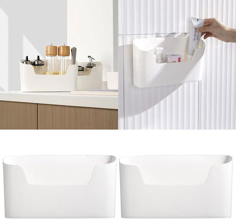 Storage boxes - Wall-mounted storage boxes - Wall-mounted filing cabinets - Mail and magazine organizers - Self-adhesive single-compartment door - No drilling required - For storing office supplies - (White, set of 2)