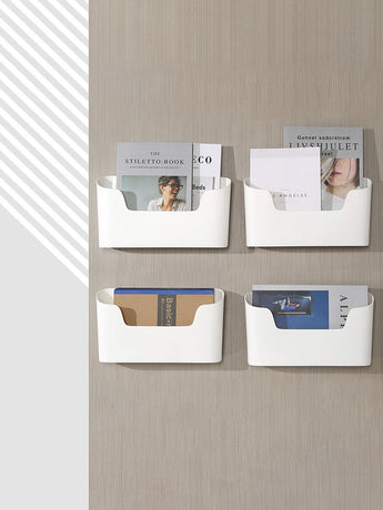 Storage boxes - Wall-mounted storage boxes - Wall-mounted filing cabinets - Mail and magazine organizers - Self-adhesive single-compartment door - No drilling required - For storing office supplies - (White, set of 2)