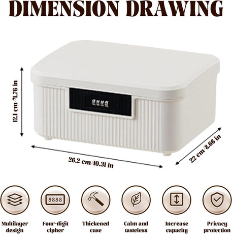 Lockable storage box - 9L lockable pillbox with double combination lock - Waterproof lockable box with combination lock - Perfect for personal belongings at home or in the office - Wit